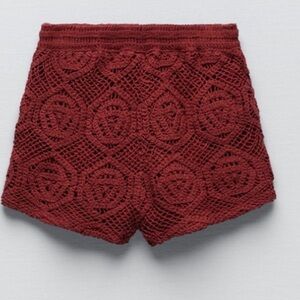 NWT Zara Crochet High-Waist Women’s Shorts - Deep Red